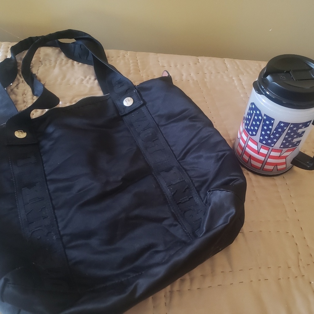 Victorias secret Pink BLACK TOTE and Chug Mug